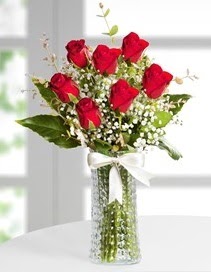 Cam vazoda 7 adet kırmızı gül  Batman çiçek , çiçekçi , çiçekçilik 