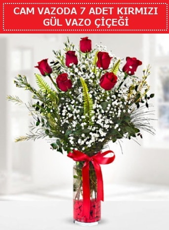 Cam vazoda 7 adet kırmızı gül çiçeği  Batman çiçek gönderme sitemiz güvenlidir 